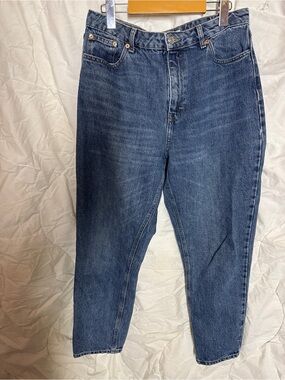 Topshop High Waisted Medium Wash Denim Jeans Size W34 L30 Classic Straight Leg
